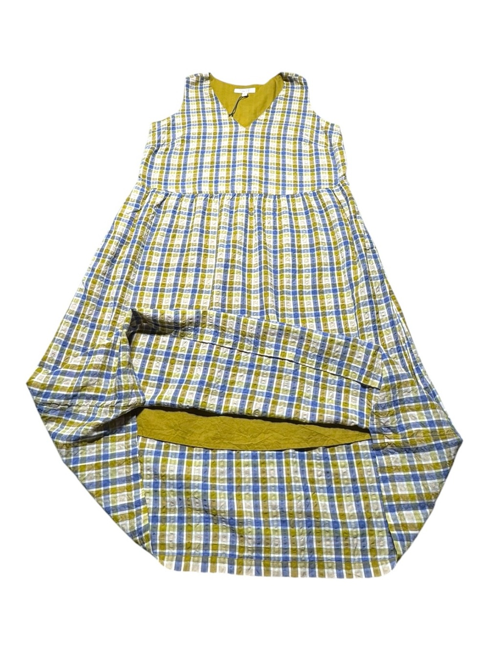 Seasalt Cornwall Women's 12 Lowland Heather Dress blue and yellow plaid print - Picture 7 of 10